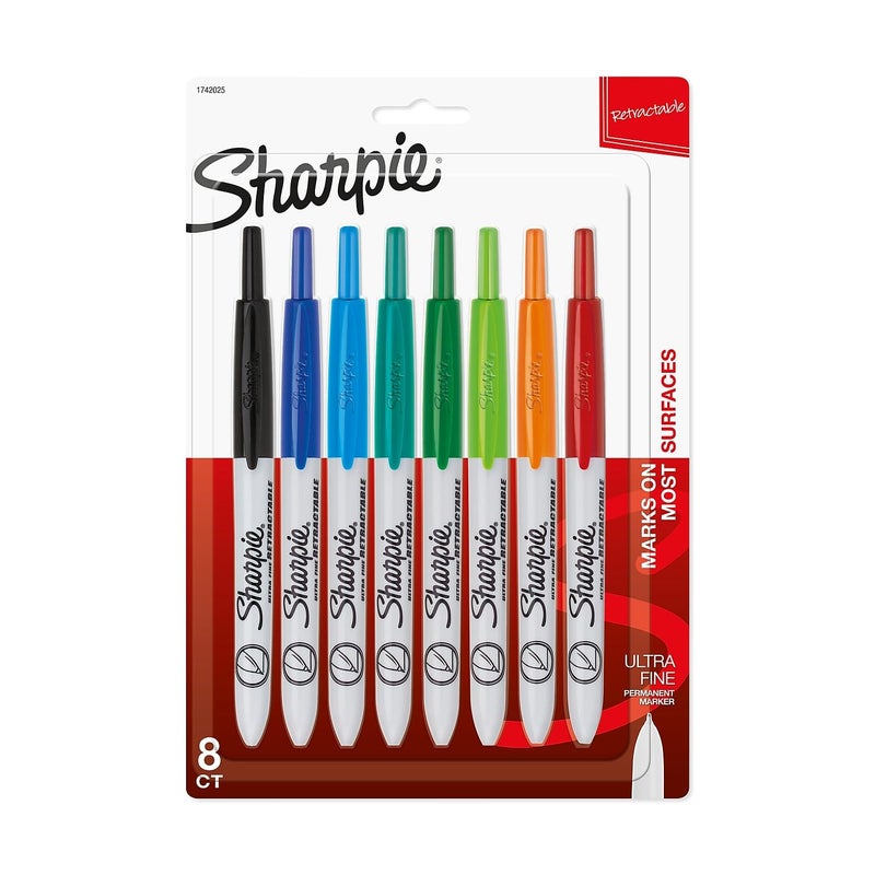 SHARPIE Retractable Permanent Markers, Ultra Fine Tip, Assorted, 8/Pack (1742025) - Image 1